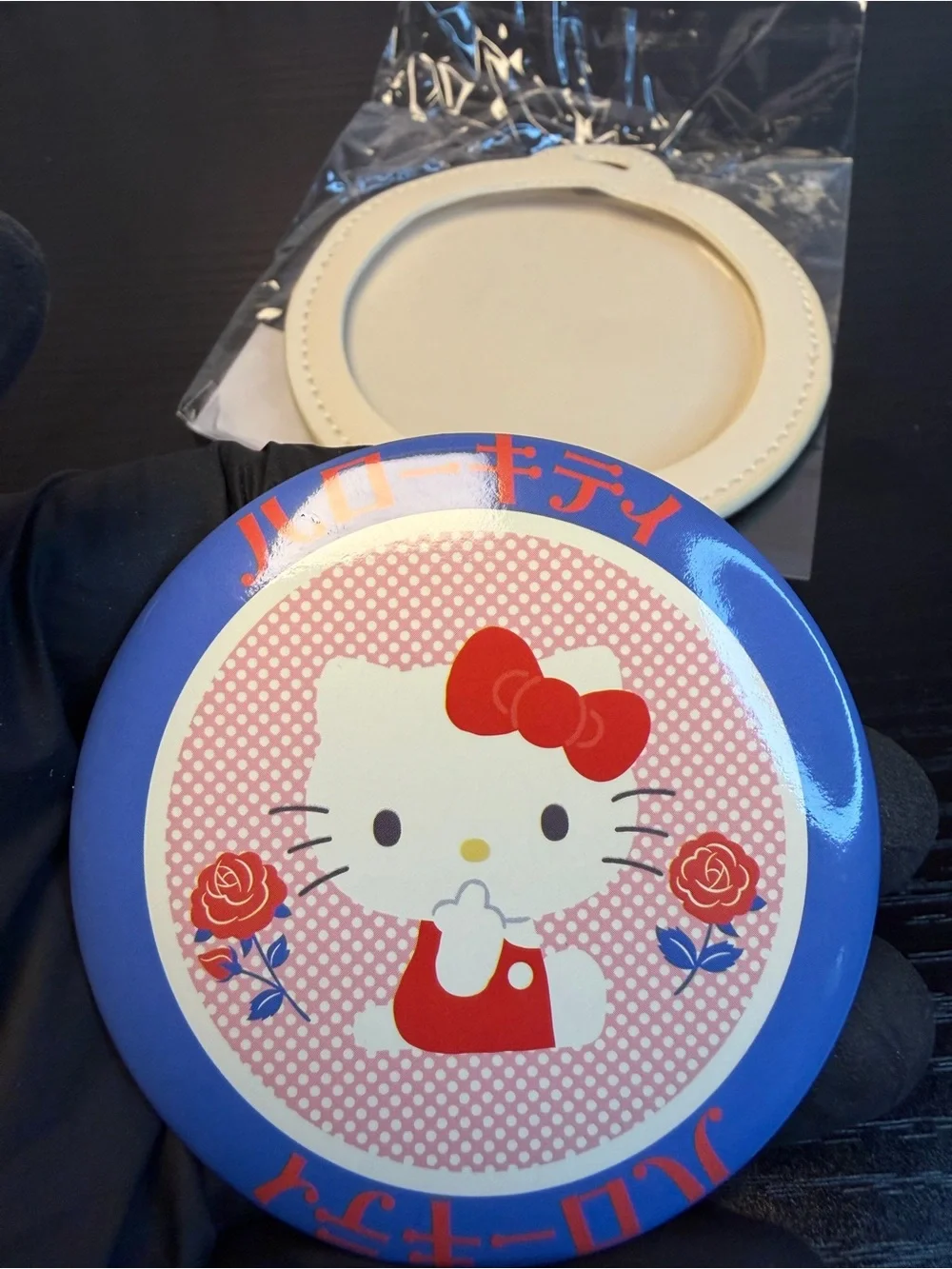 Hello Kitty Round Cream Bag Tag Badge Or Button